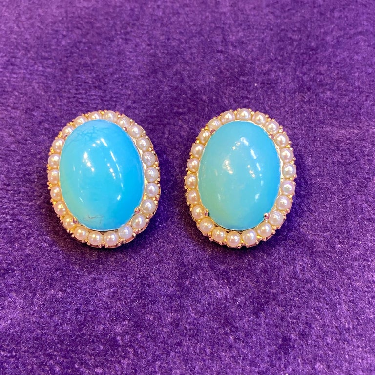 David Webb Turquoise & Pearl Earrings For Sale 2