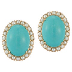 David Webb Turquoise & Pearl Earrings