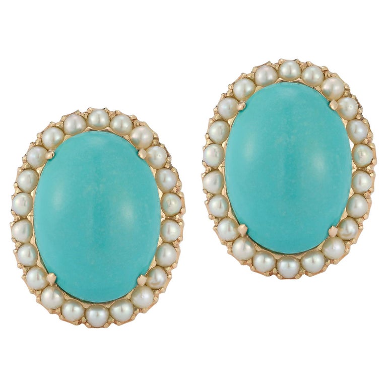 David Webb Turquoise & Pearl Earrings For Sale