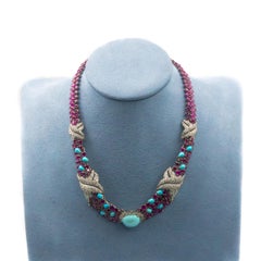 David Webb Turquoise, Ruby, and Diamond Necklace