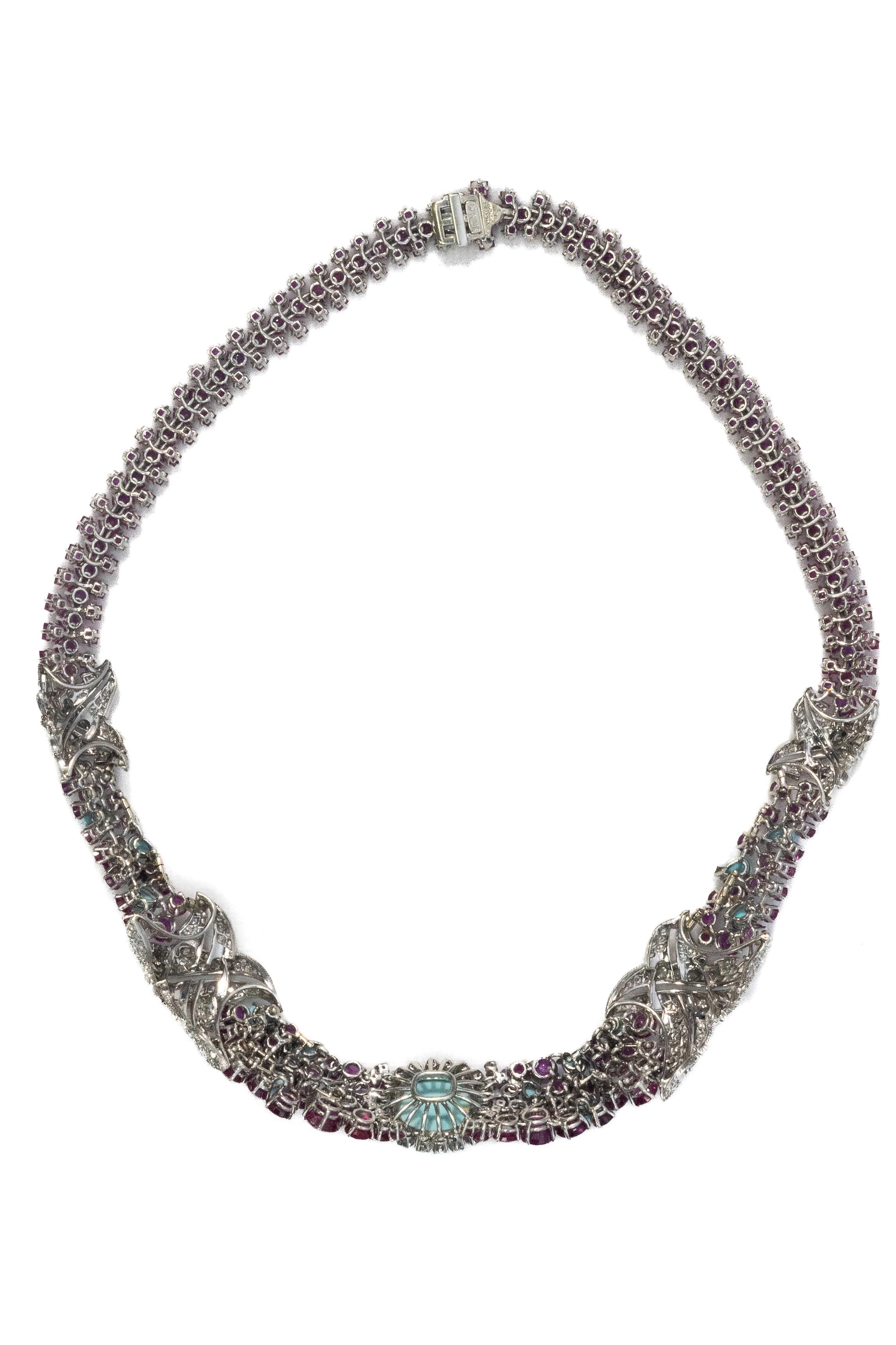 Moderno David Webb Collana di turchesi, rubini e diamanti in vendita