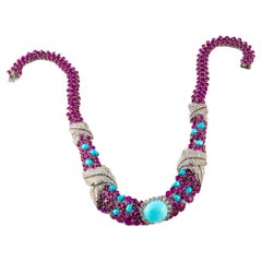 David Webb Turquoise, Ruby, and Diamond Necklace