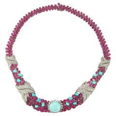 David Webb Collana di turchesi, rubini e diamanti