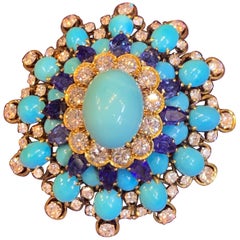 Broche David Webb Turquoise:: saphir et diamant