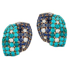 David Webb Turquoise Sapphire & Diamond Earrings