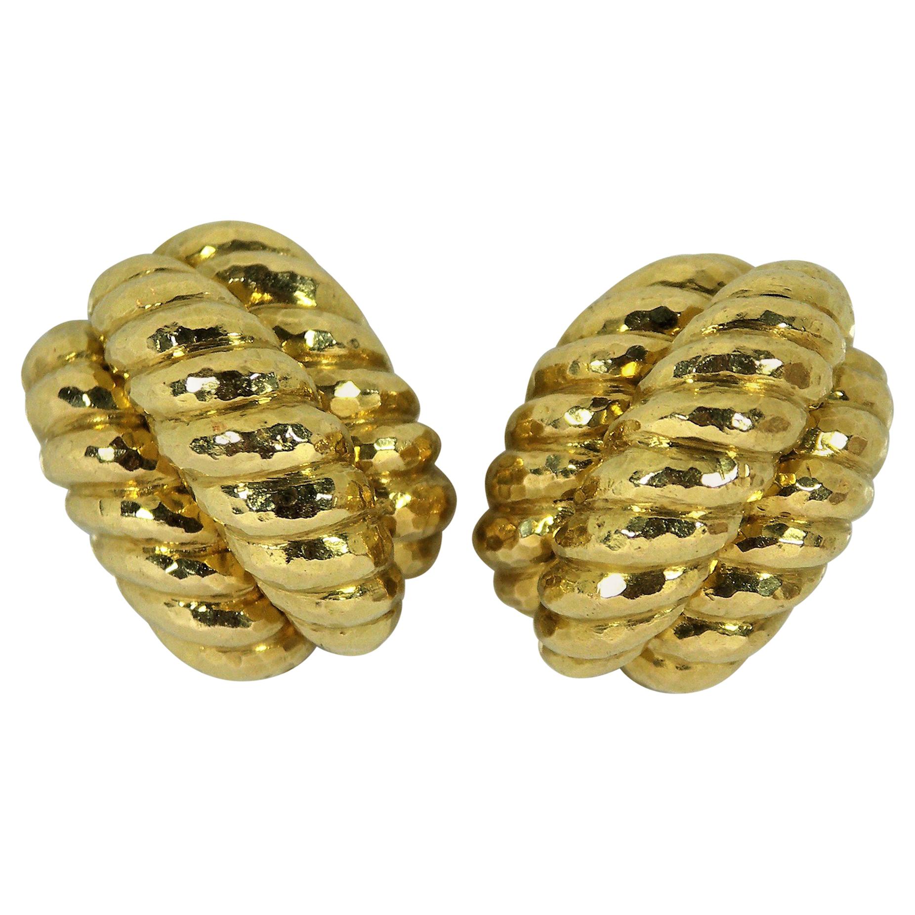 David Webb Twisted Rope Design Gold Clip On Earrings