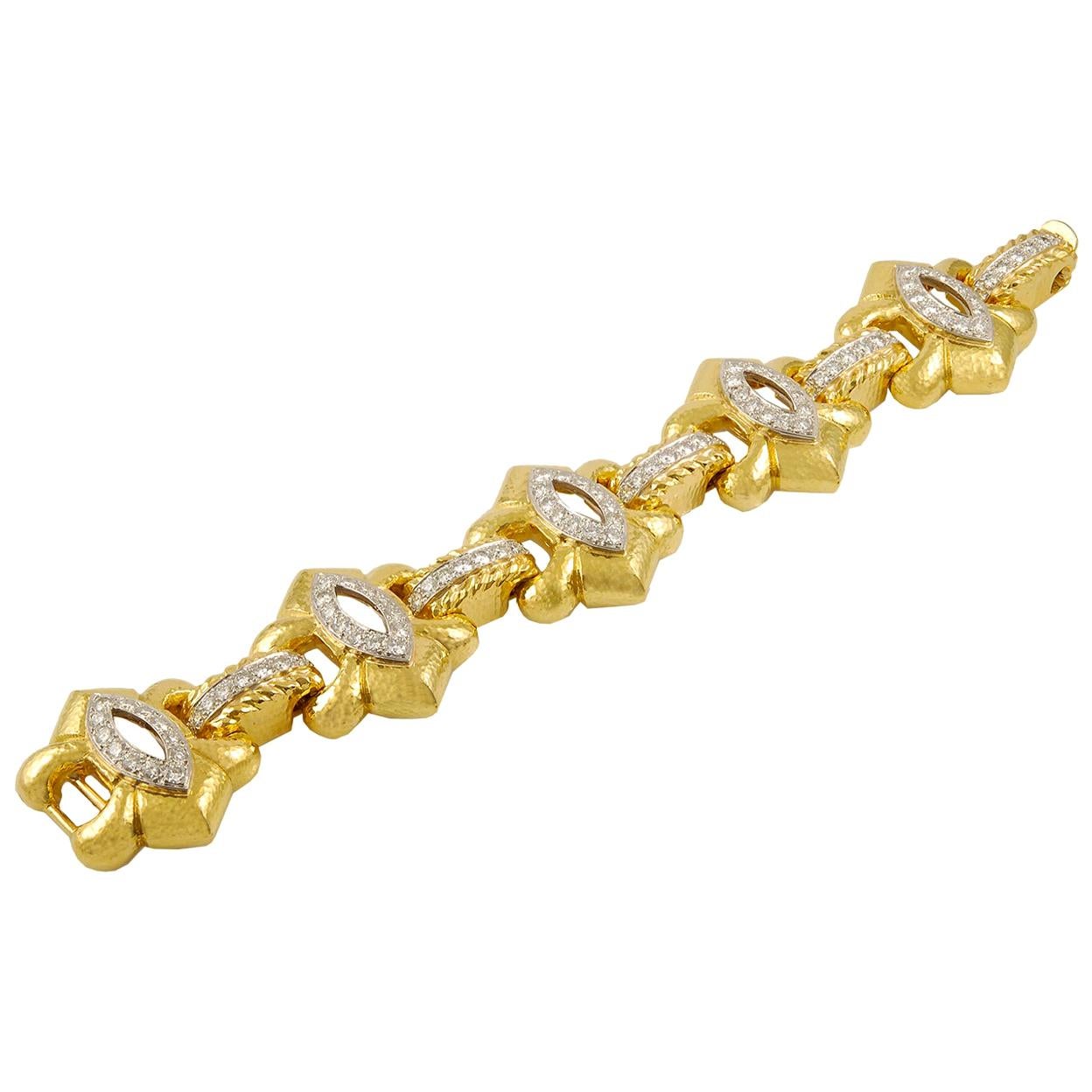 David Webb Diamond Yellow Gold Platinum Link Bracelet