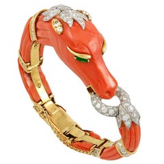 David Webb Two-Tone Diamond, Emerald, Coral Horse Bangle
