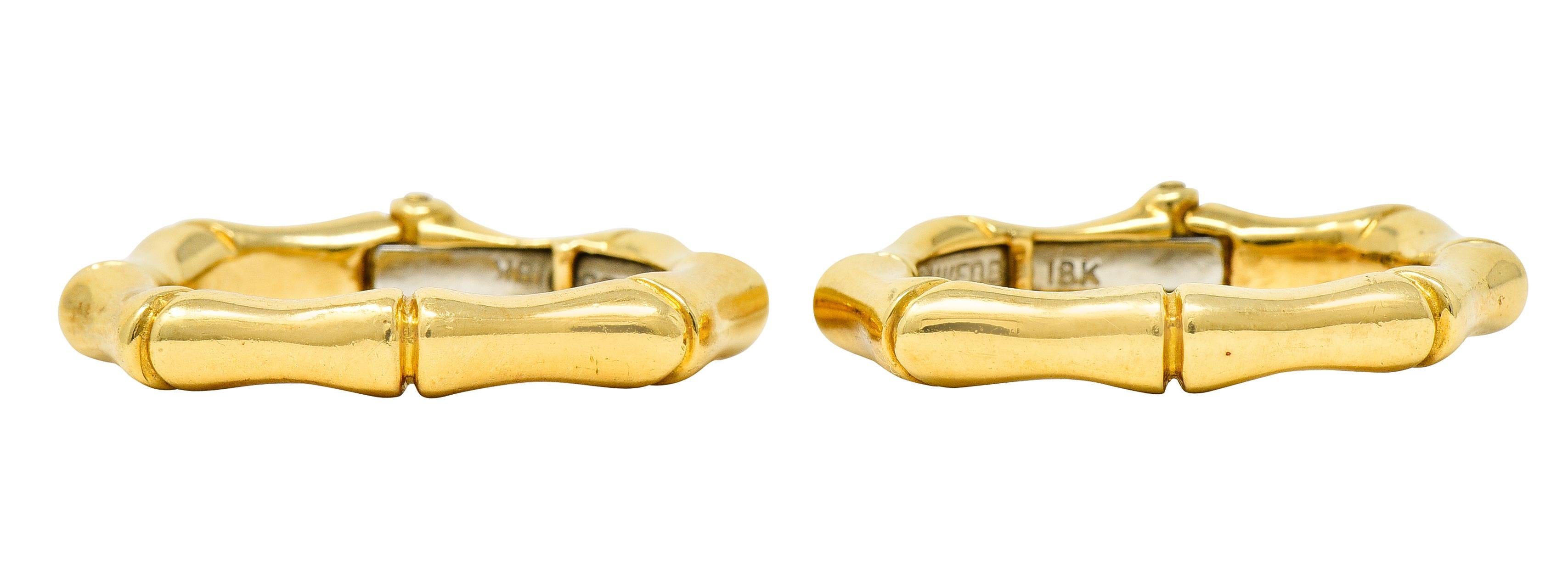 David Webb Vintage 18 Karat Yellow Gold Bamboo Hoop Ear-Clip Earrings In Excellent Condition In Philadelphia, PA