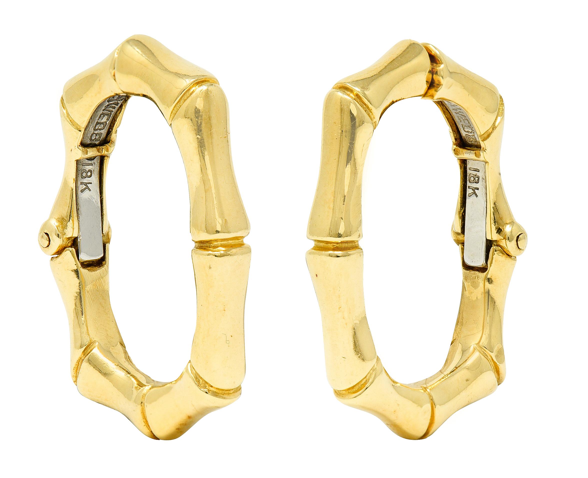 Women's or Men's David Webb Vintage 18 Karat Yellow Gold Bamboo Hoop Ear-Clip Earrings