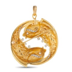 David Webb Vintage 18K Yellow Gold 1.50ct Diamond Fish Pendant Brooch