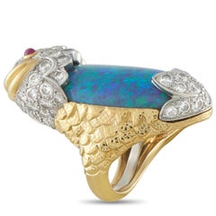David Webb Vintage 18K Yellow Gold 4.32ct Diamond and Opal Fish Ring DW03-040826