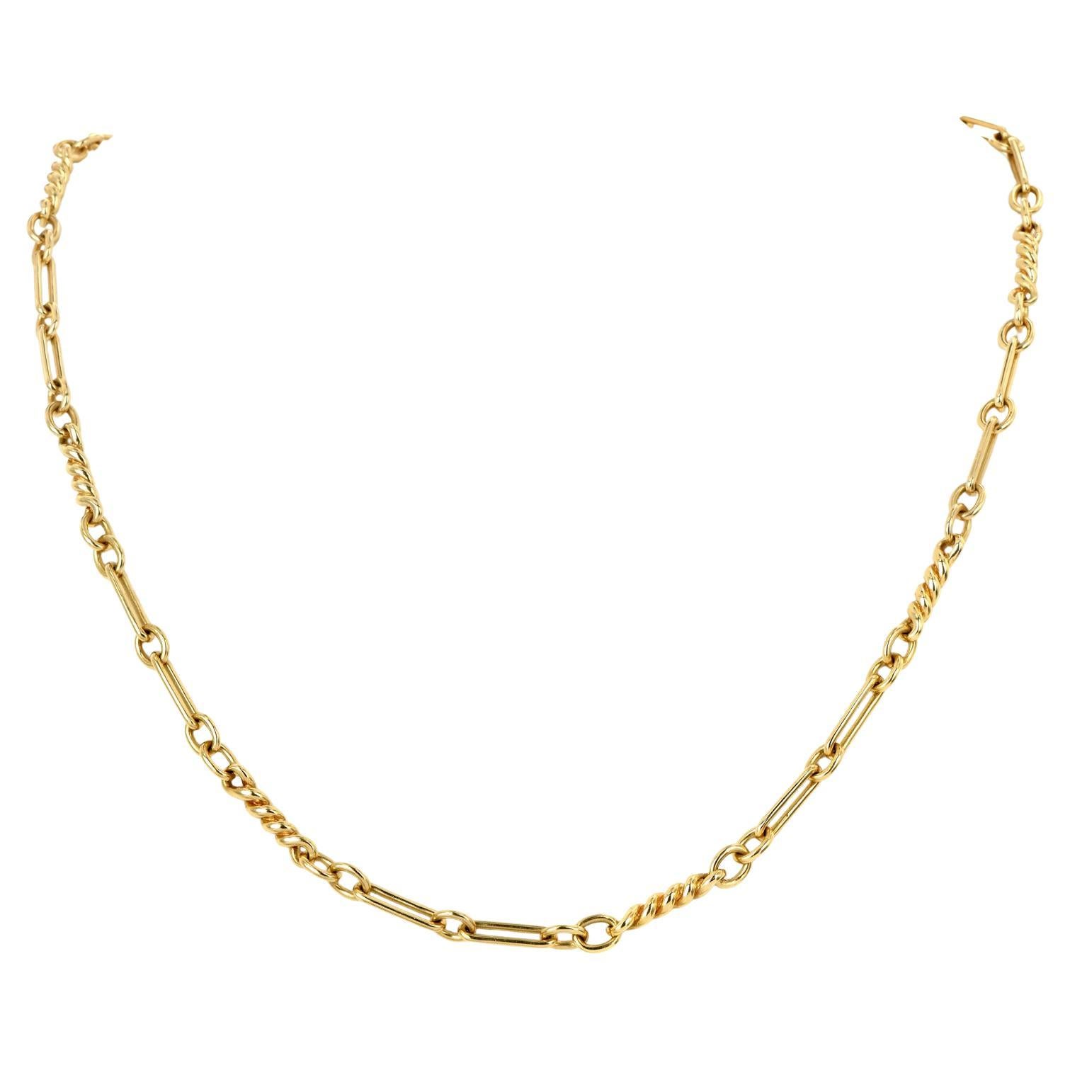 David Webb Vintage 18k Yellow Gold Fancy Link Chain Necklace For Sale