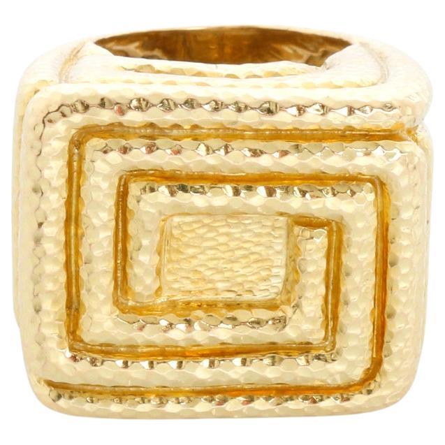 Pre-owned David Webb Vintage 18k Yellow Gold Hammered Greek Style Ring Size 6