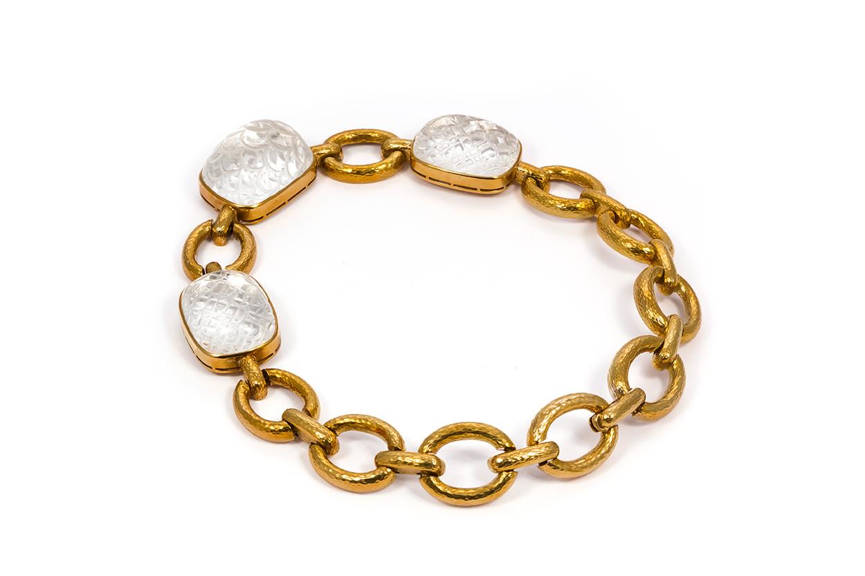 David Webb Vintage 18 Karat Gold and Rock Crystal Set, Necklace and Earrings 4