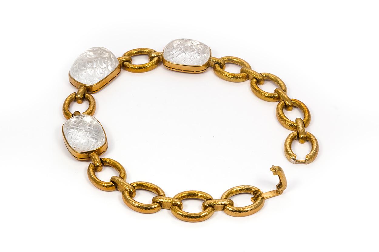David Webb Vintage 18 Karat Gold and Rock Crystal Set, Necklace and Earrings 5