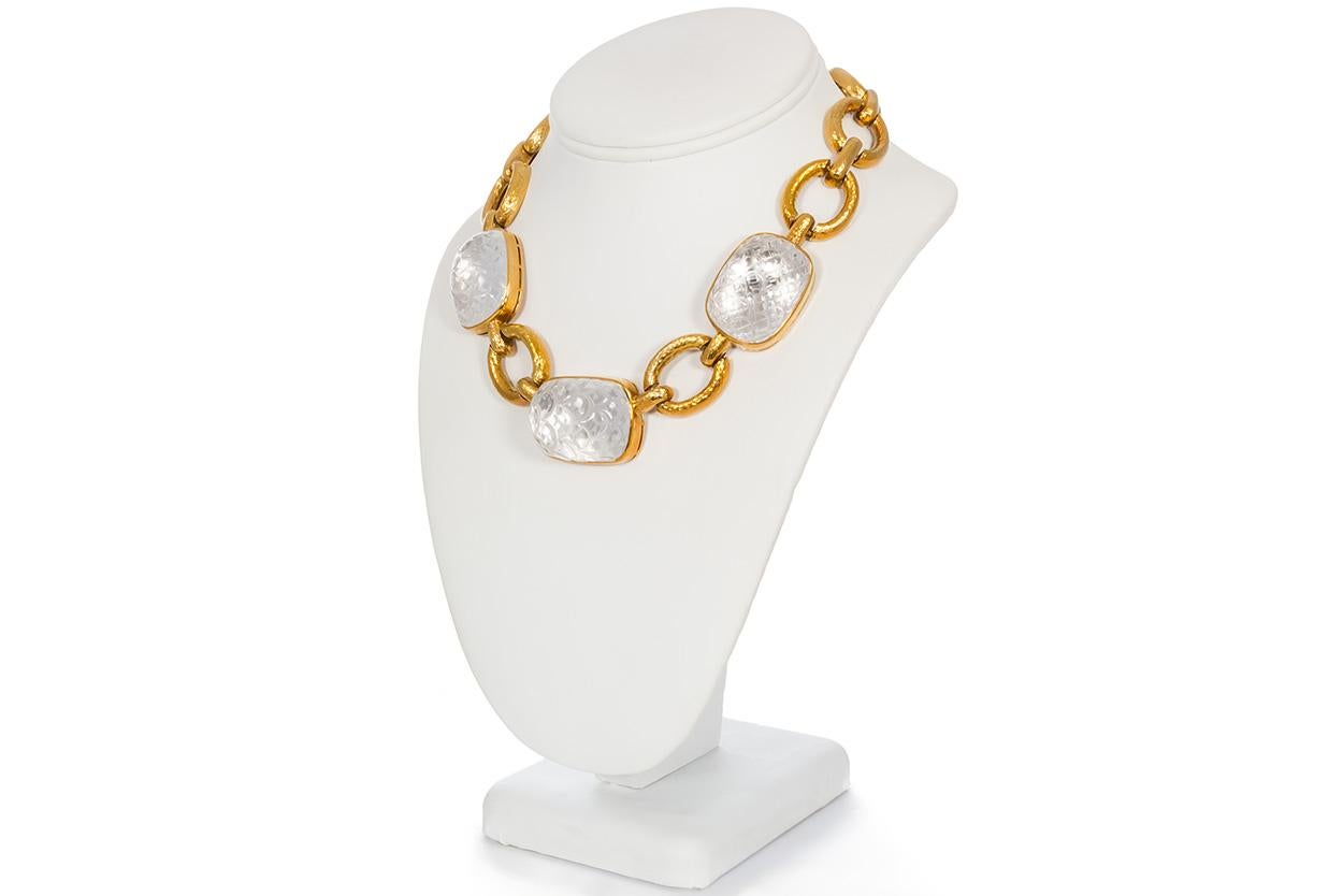 Contemporary David Webb Vintage 18 Karat Gold and Rock Crystal Set, Necklace and Earrings