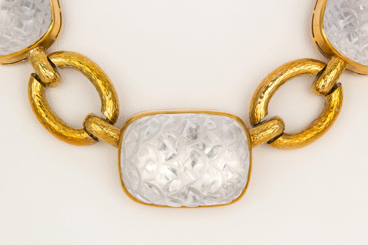 Women's or Men's David Webb Vintage 18 Karat Gold and Rock Crystal Set, Necklace and Earrings