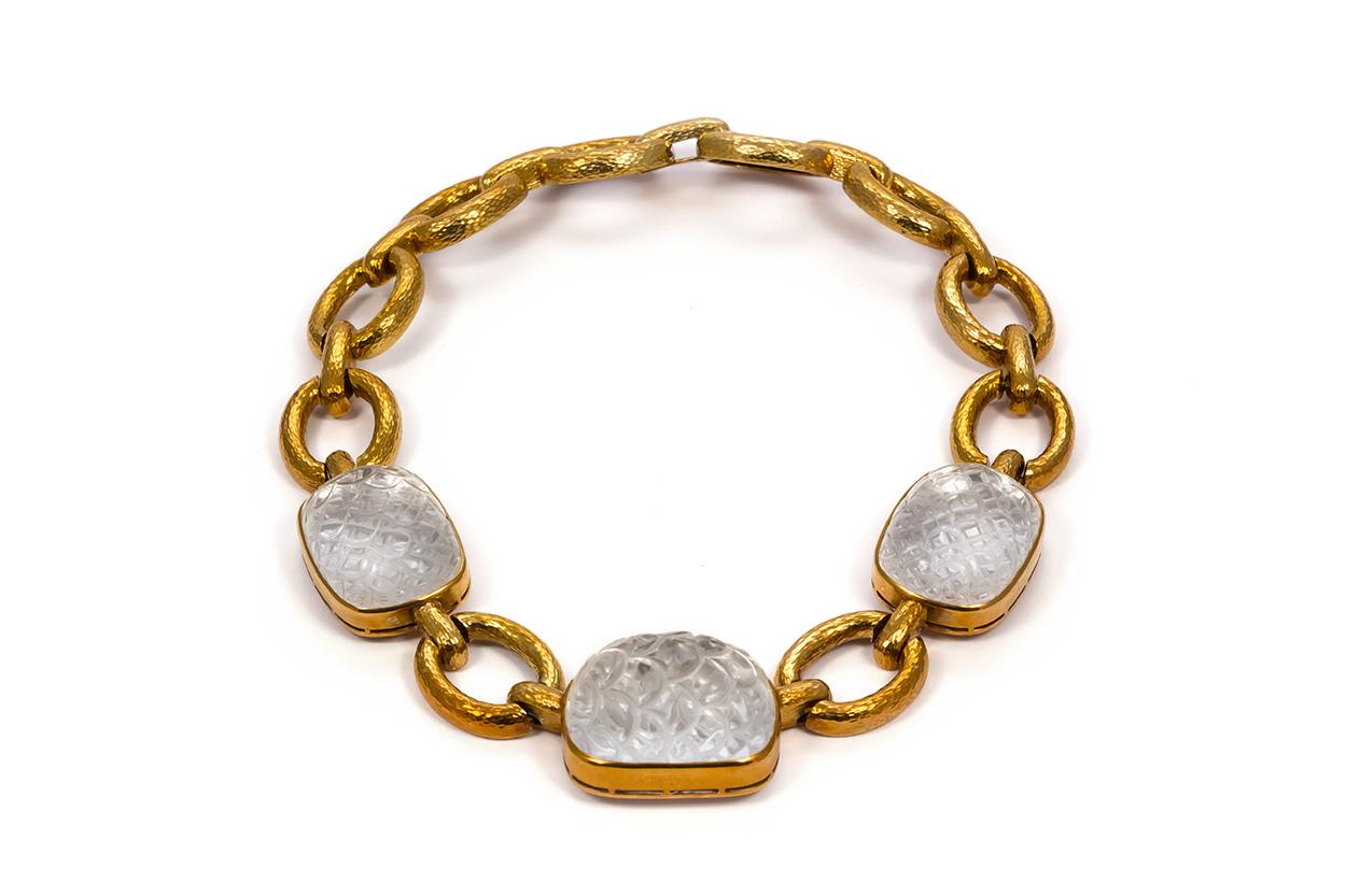 David Webb Vintage 18 Karat Gold and Rock Crystal Set, Necklace and Earrings 2