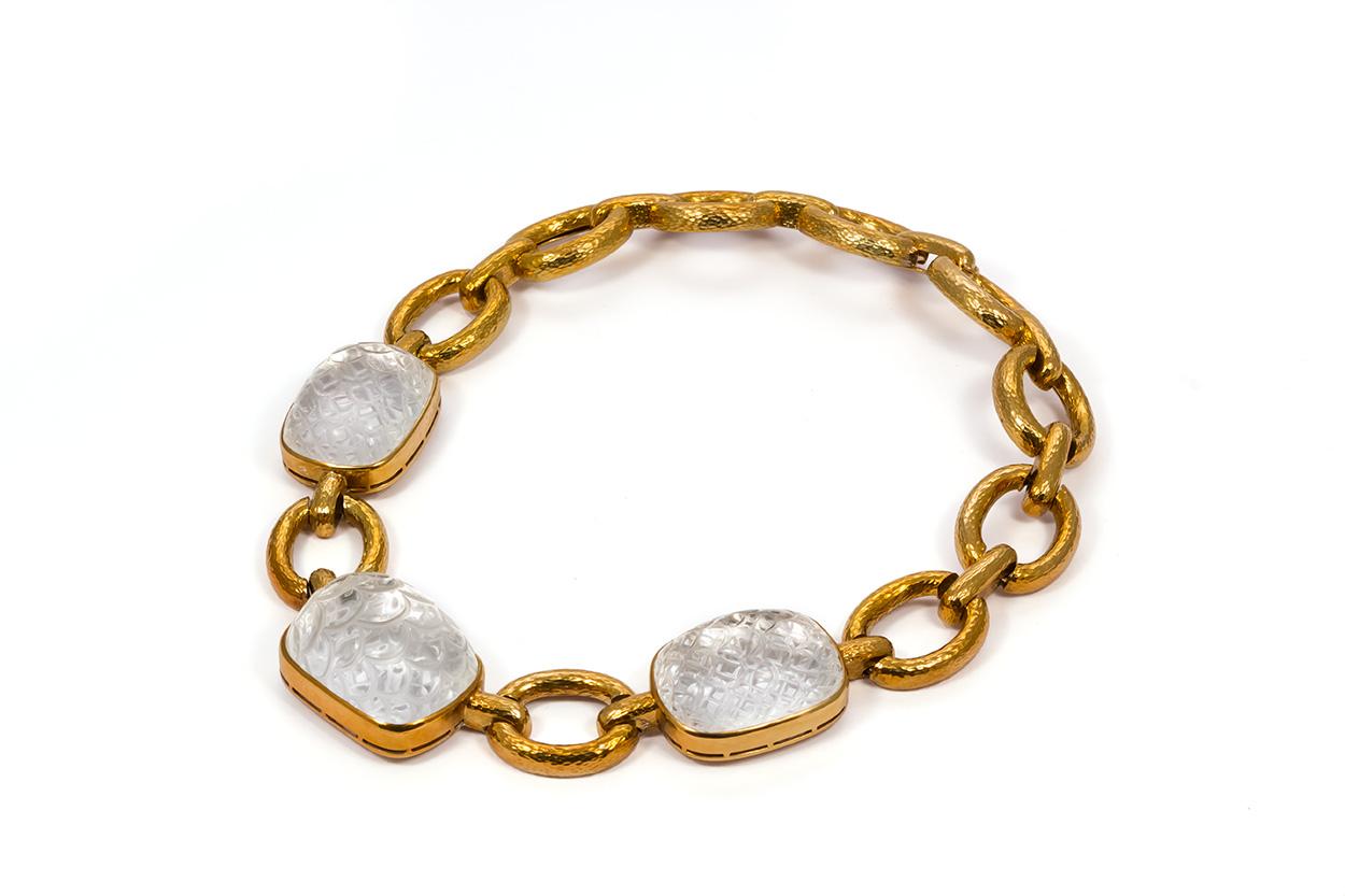 David Webb Vintage 18 Karat Gold and Rock Crystal Set, Necklace and Earrings 3
