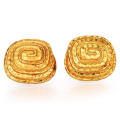 David Webb Vintage 18K Yellow Gold Spiral Greek Pattern Large Cufflinks