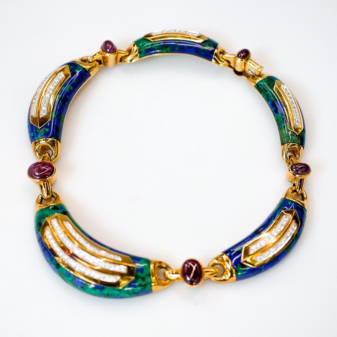 David Webb Vintage Halskette aus 18 Karat Gold, Platin, Azurmalachit, Rubin und Diamant im Angebot 5