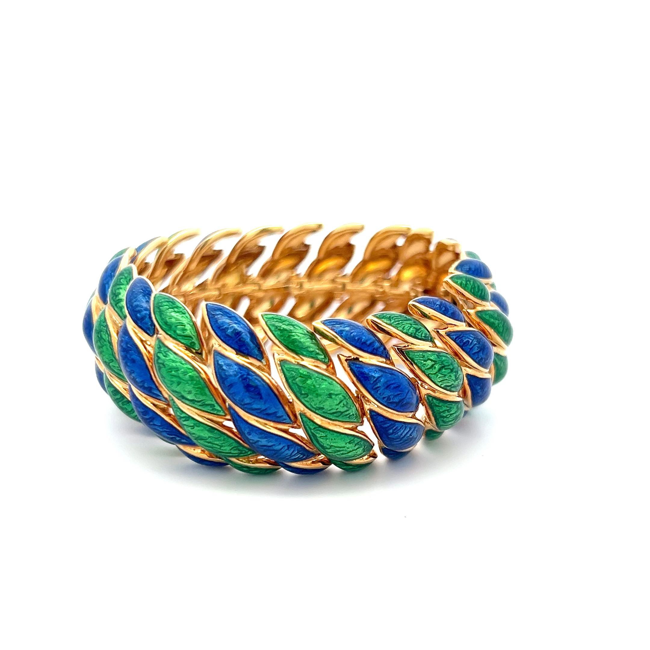 David Webb, bracelet à maillons vintage en or jaune 18 carats et émail 97,20 grammes Pour femmes en vente