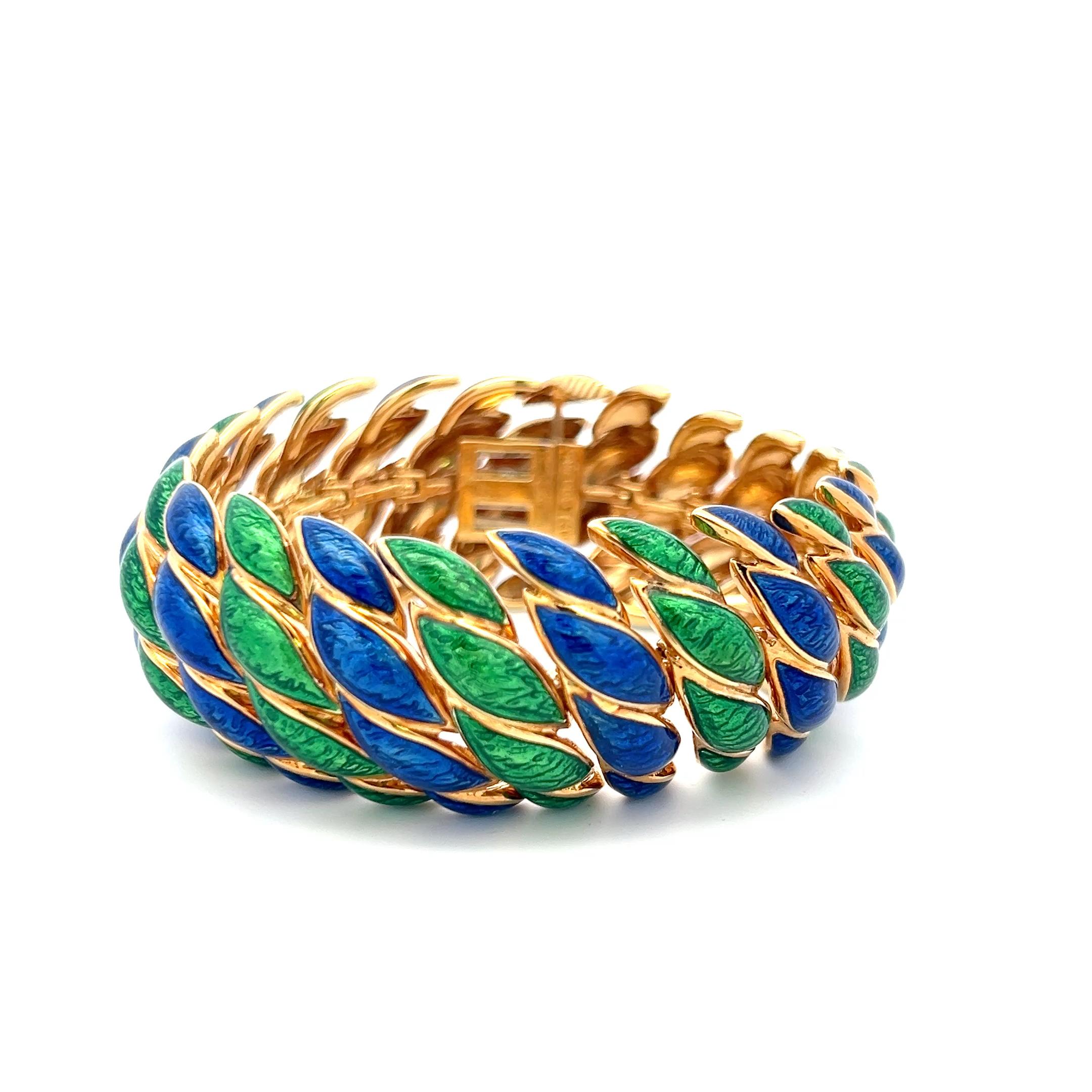 David Webb, bracelet à maillons vintage en or jaune 18 carats et émail 97,20 grammes en vente 1