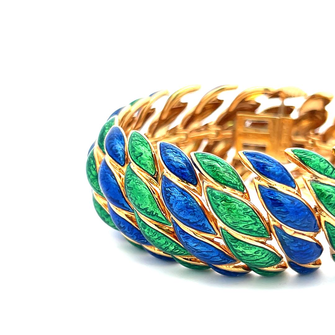 David Webb, bracelet à maillons vintage en or jaune 18 carats et émail 97,20 grammes en vente 2