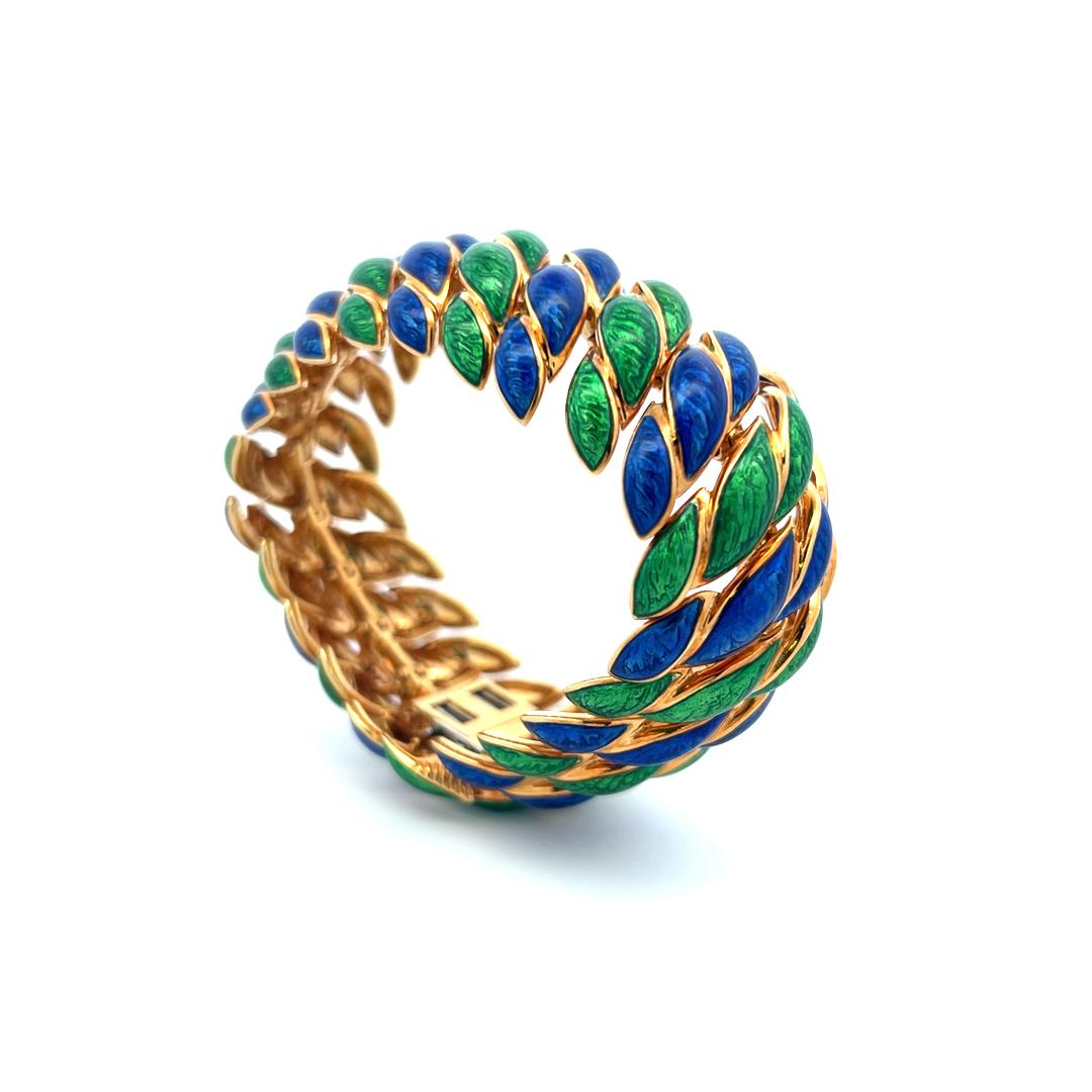 David Webb, bracelet à maillons vintage en or jaune 18 carats et émail 97,20 grammes en vente 4