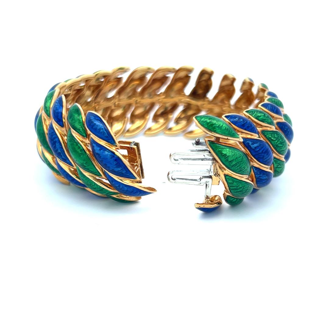 David Webb, bracelet à maillons vintage en or jaune 18 carats et émail 97,20 grammes en vente 5