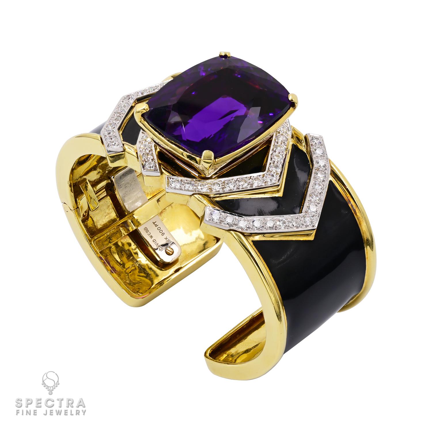 Contemporaneo David Webb Bracciale vintage con ametista e smalto nero in vendita