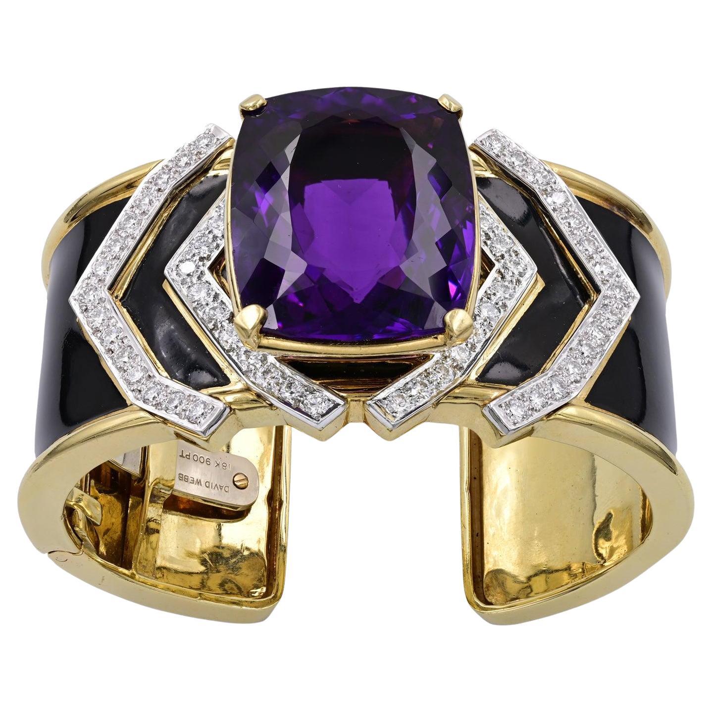 David Webb Vintage Amethyst Black Enamel Cuff Bracelet