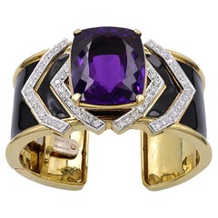David Webb Vintage Amethyst Black Enamel Cuff Bracelet