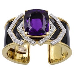David Webb Vintage Amethyst Black Enamel Cuff Bracelet