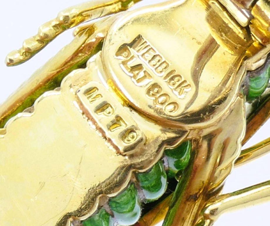 David Webb Vintage Broche Gold Grasshopper Enamel Gemstones Estate Jewelry en vente 3