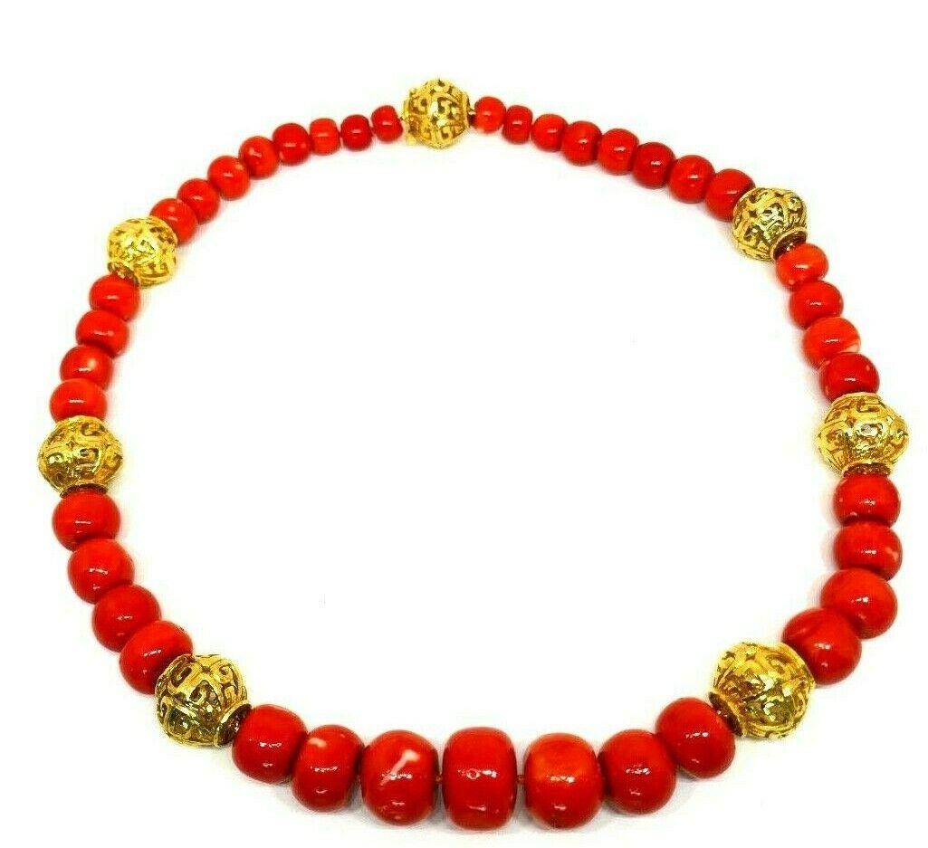 Women's or Men's David Webb Vintage Coral Bead Yellow Gold Necklace