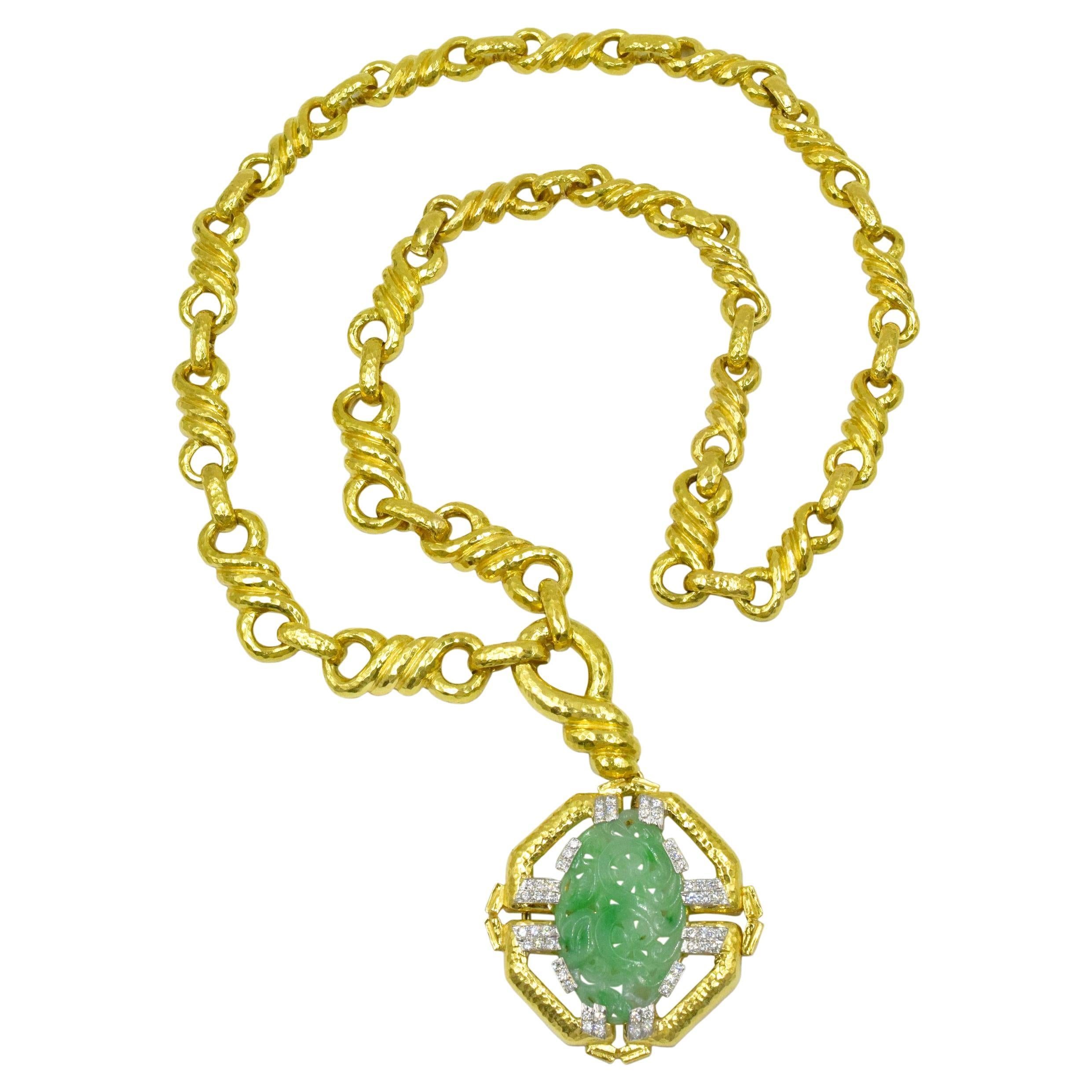 David Webb, Vintage Carved Jade and Gold Necklace by David Webb