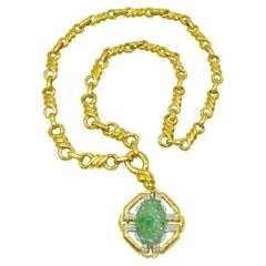 David Webb, Halskette aus geschnitzter Jade und Gold im Vintage-Stil von David Webb