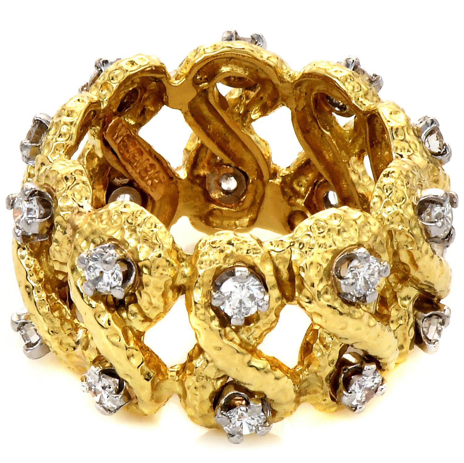 David Webb, bague d'éternité vintage Infinity en or jaune 18 carats et platine avec diamants Excellent état - En vente à Miami, FL