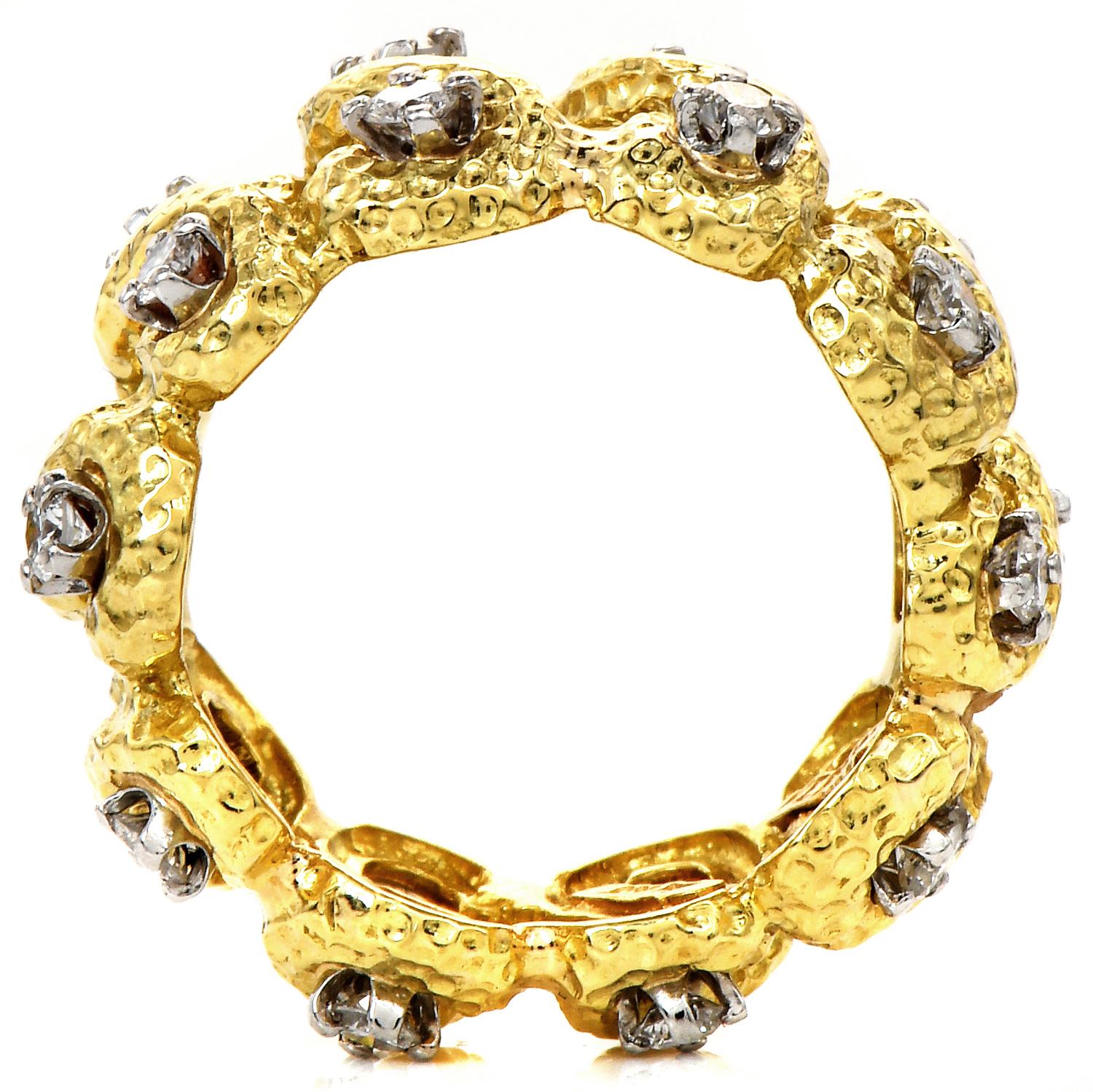 Women's David Webb Vintage Diamond 18k Yellow Gold Platinum Infinity Eternity Band Ring For Sale