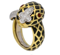 David Webb vintage diamond and enamel snake ring, American, circa 1970.