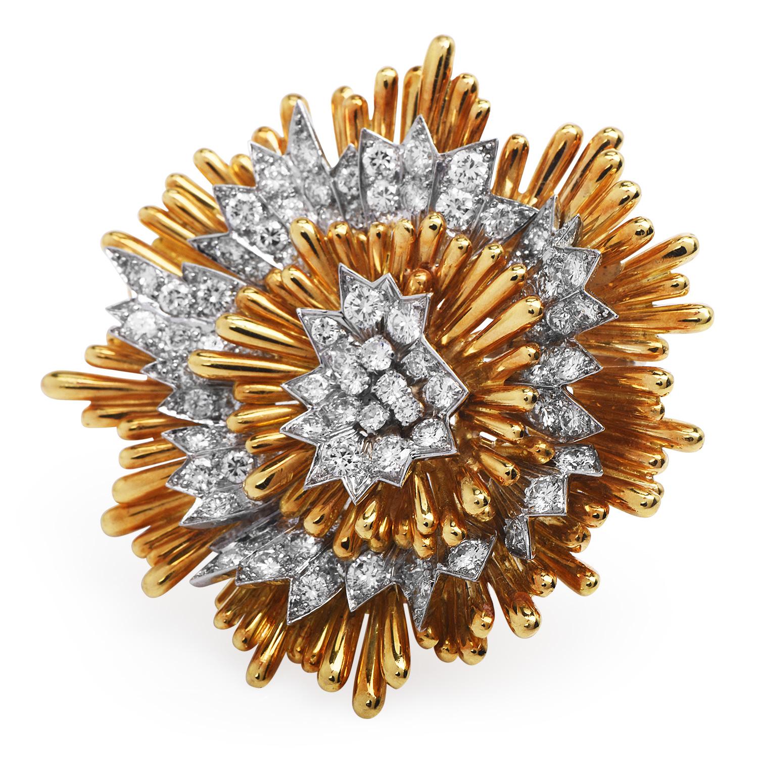 Taille ronde David Webb Vintage Diamond Floral  Broche et pendentif en platine 18K en vente