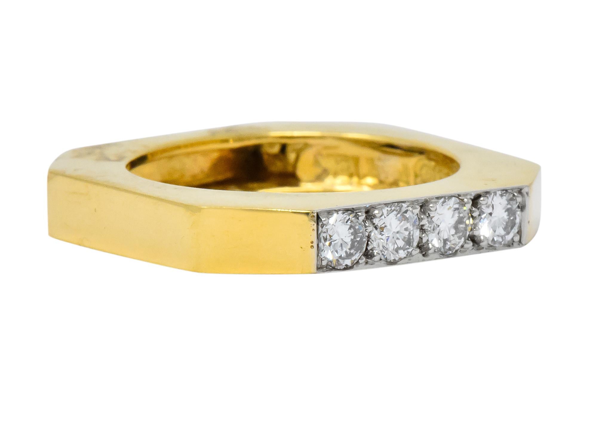 David Webb Vintage Diamond Platinum 18 Karat Gold Geometric Stacking Rings 4