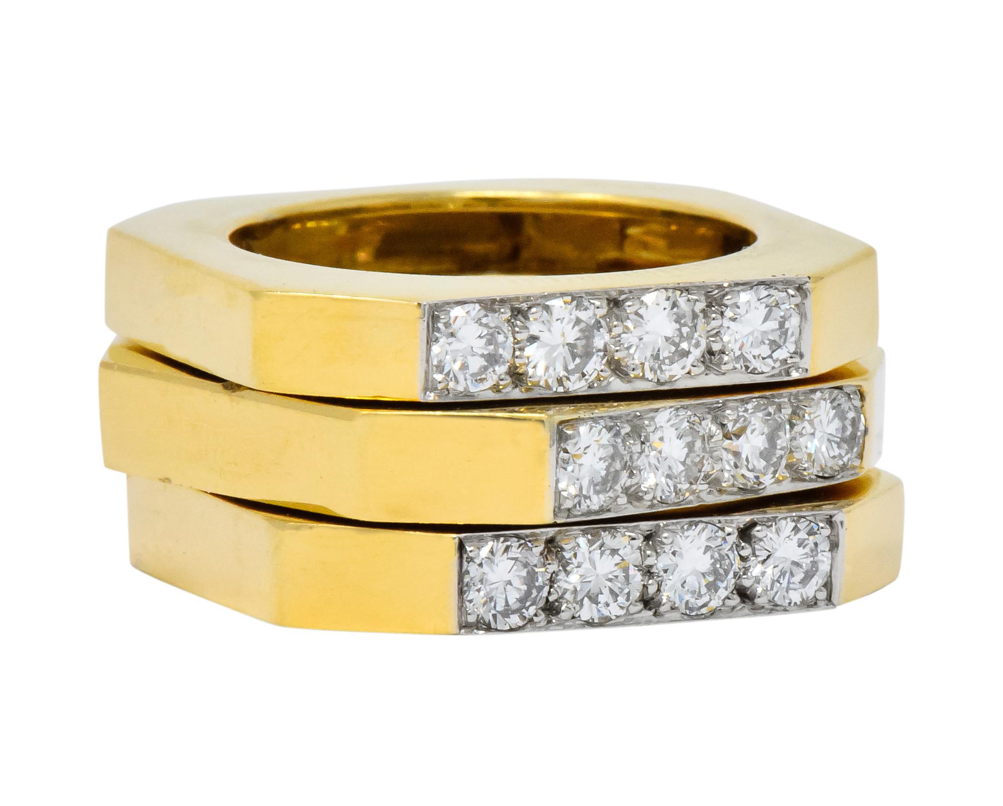 Modern David Webb Vintage Diamond Platinum 18 Karat Gold Geometric Stacking Rings