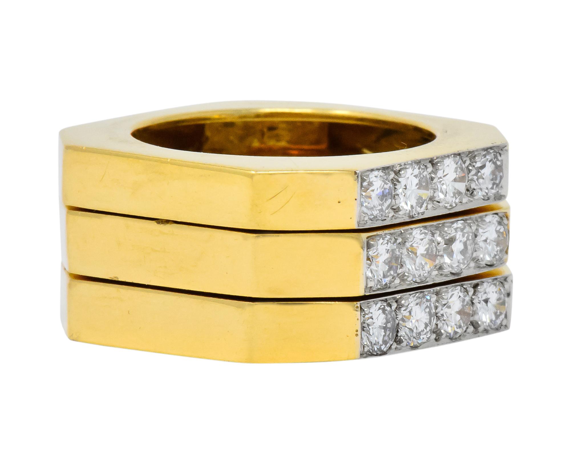 Women's or Men's David Webb Vintage Diamond Platinum 18 Karat Gold Geometric Stacking Rings