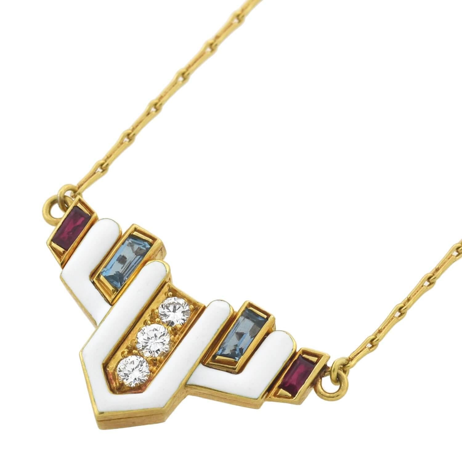 Contemporary David Webb Vintage Enamel and Multi-Gemstone Necklace