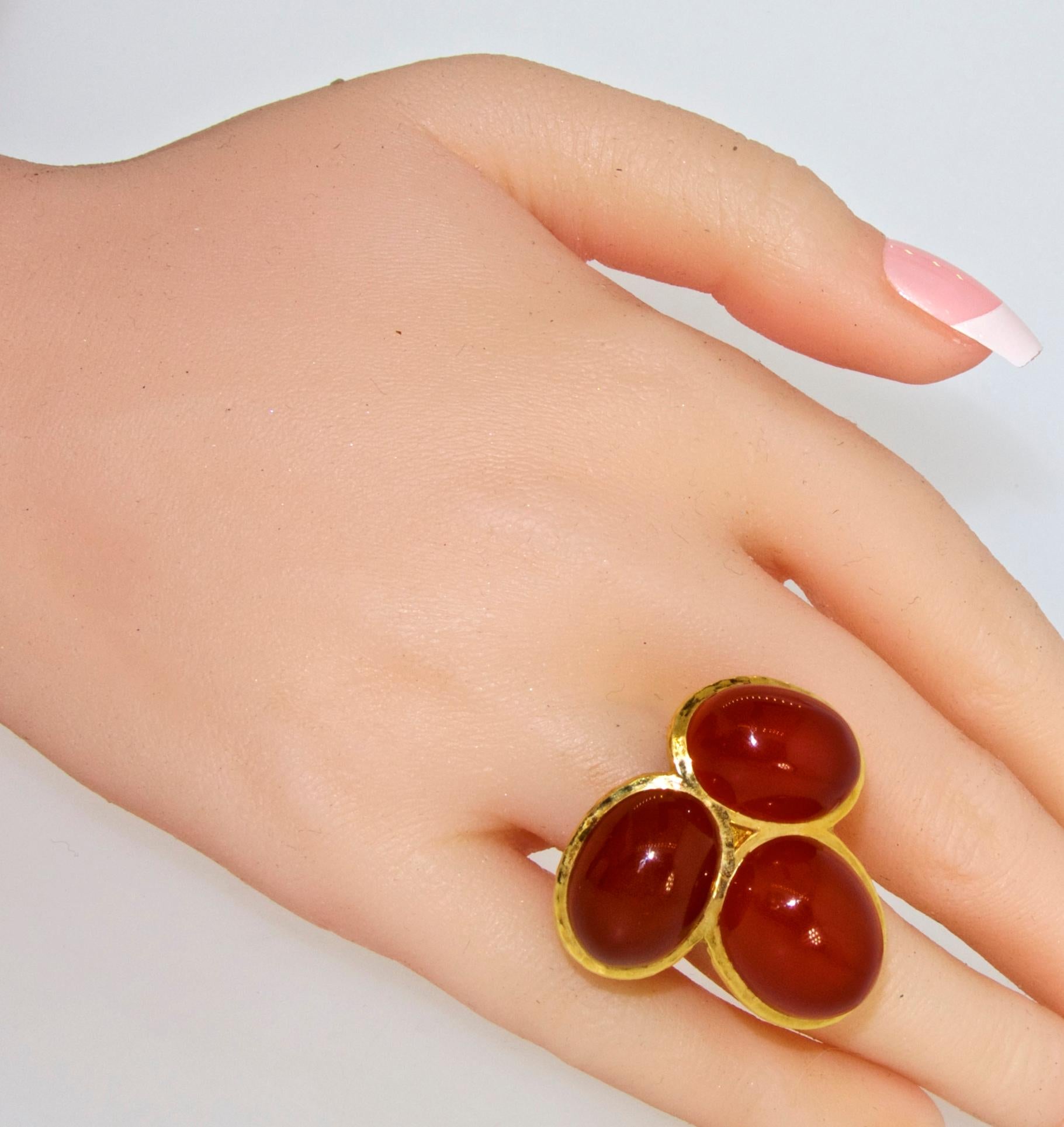 David Webb Vintage Gold and Carnelian Bold and Unique Ring, circa 1960 3