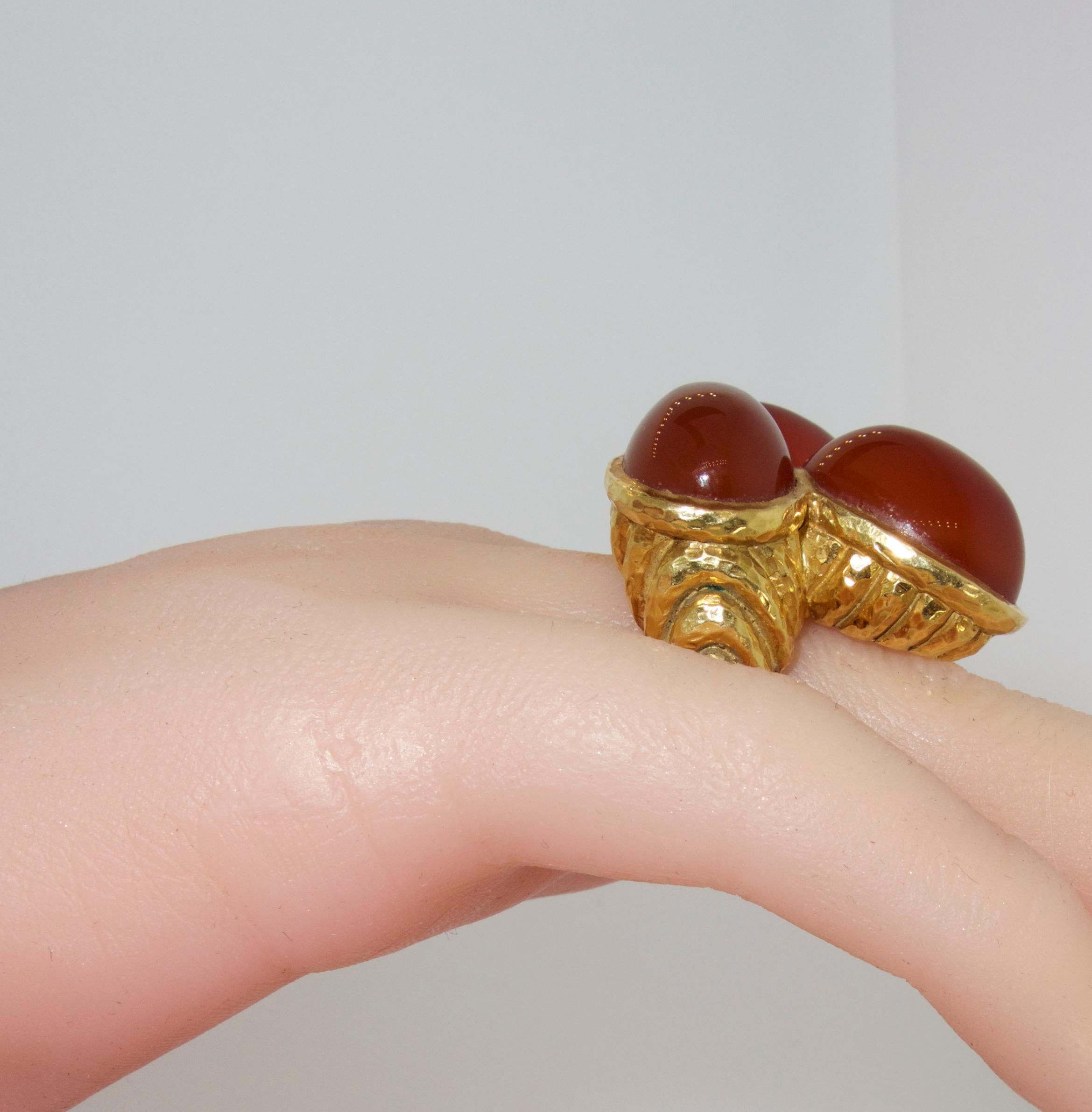 David Webb Vintage Gold and Carnelian Bold and Unique Ring, circa 1960 4