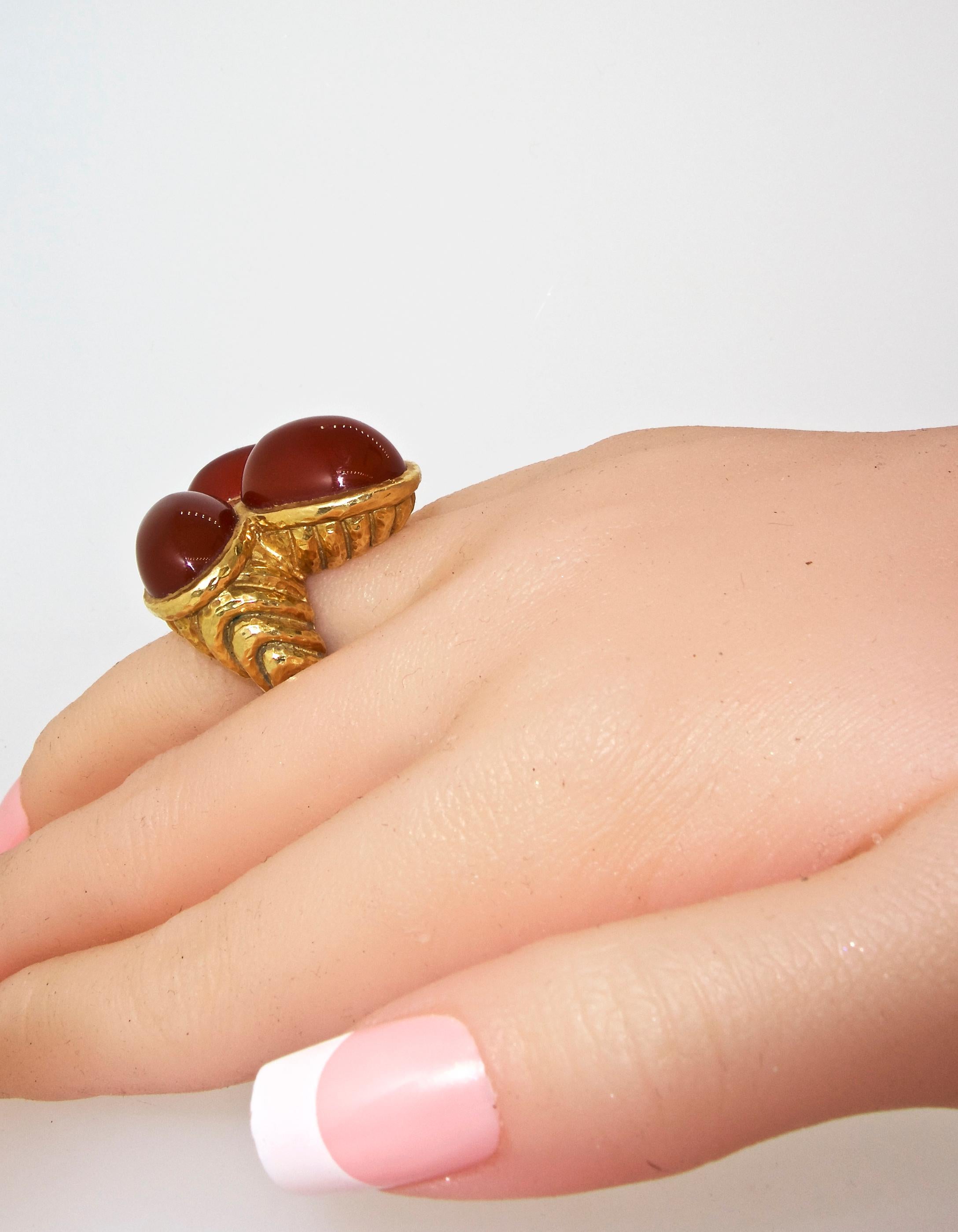 David Webb Vintage Gold and Carnelian Bold and Unique Ring, circa 1960 5